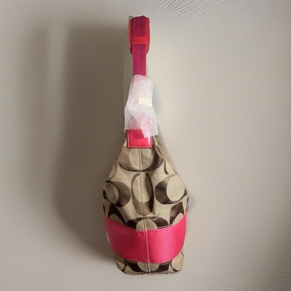 NWT Coach Signature Stripe Hobo 23769E & Wallet F48774 Set SV/Khaki Punch Pink - Picture 10 of 16